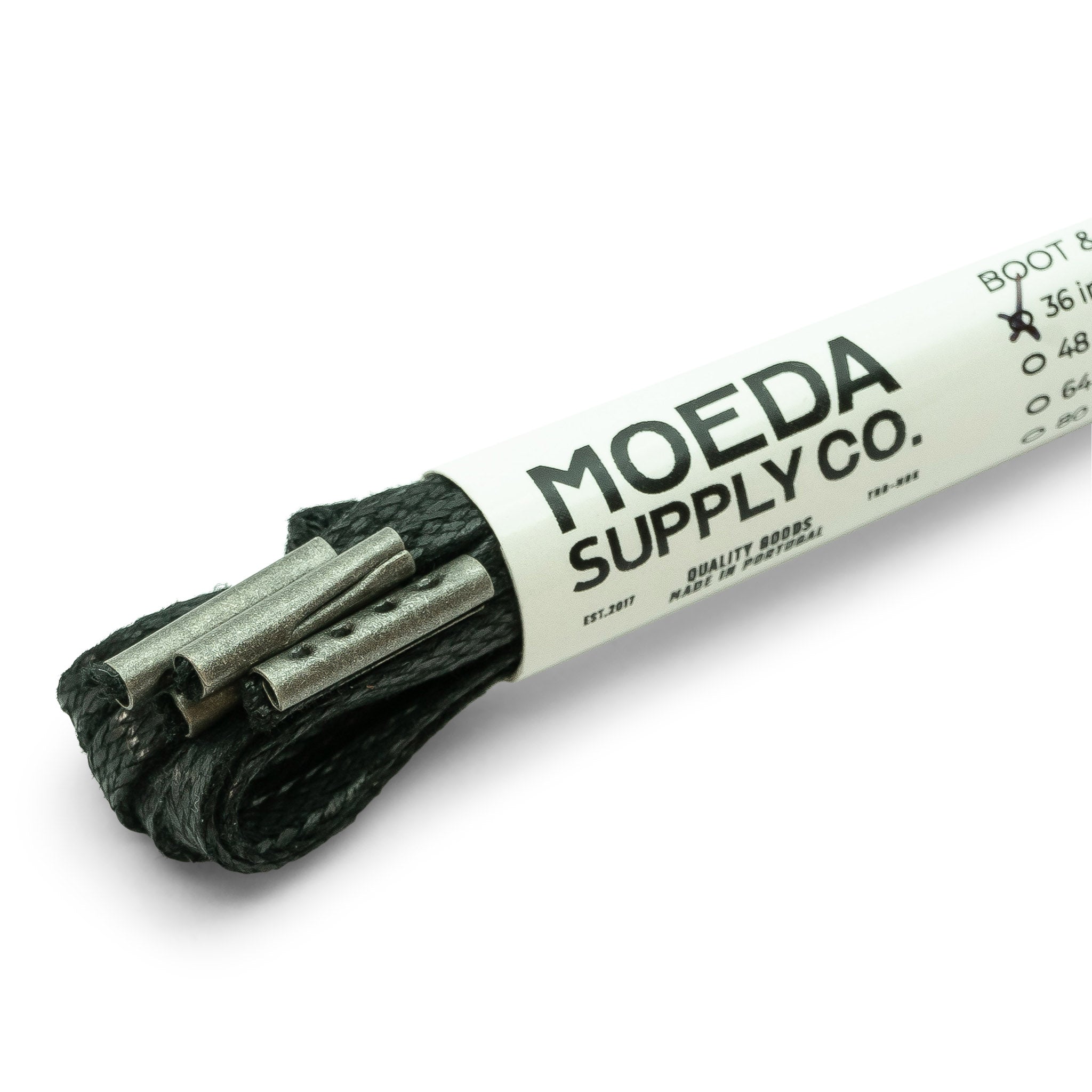 36 inch-boot shoe lace-flat waxed cotton-black-metal tips-Moeda Supply Company