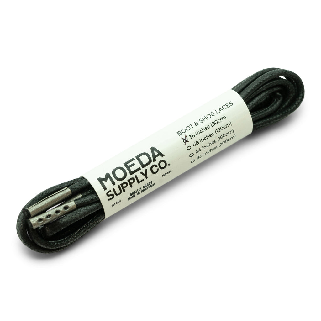 36 inch-boot shoe lace-round waxed cotton-black-metal tips-Moeda Supply Company