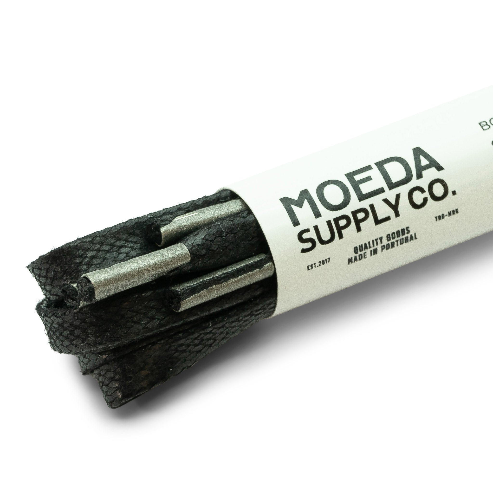 64 inch-boot shoe lace-flat waxed cotton-black-metal tips-Moeda Supply Company