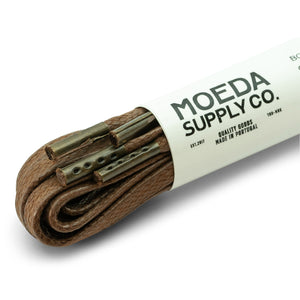 64 inch-boot shoe lace-flat waxed cotton-brown-metal tips-Moeda Supply Company