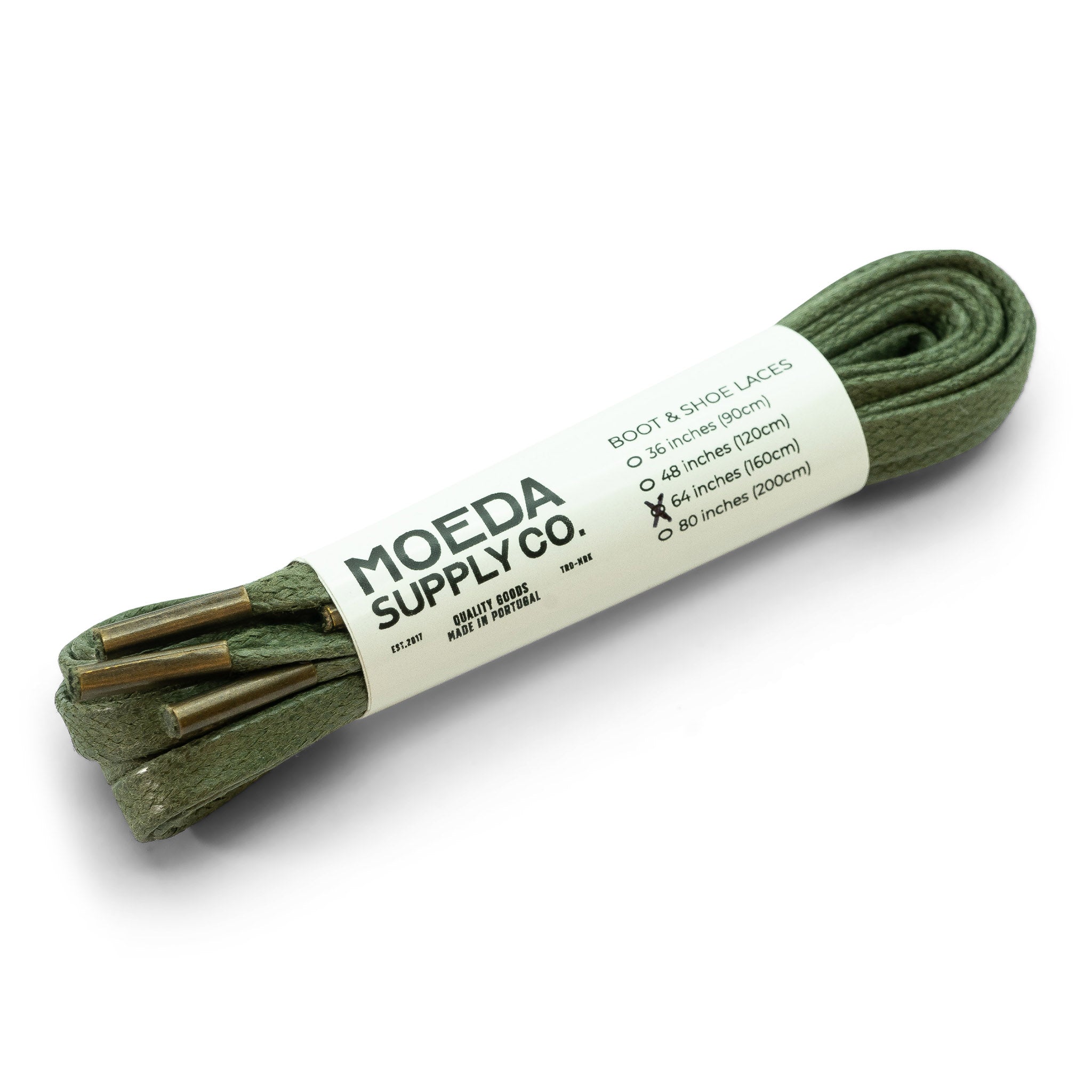 64 inch-boot shoe lace-flat waxed cotton-green-metal tips-Moeda Supply Company