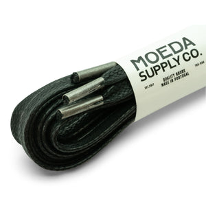 80 inch-boot shoe lace-flat waxed cotton-black-metal tips-Moeda Supply Company