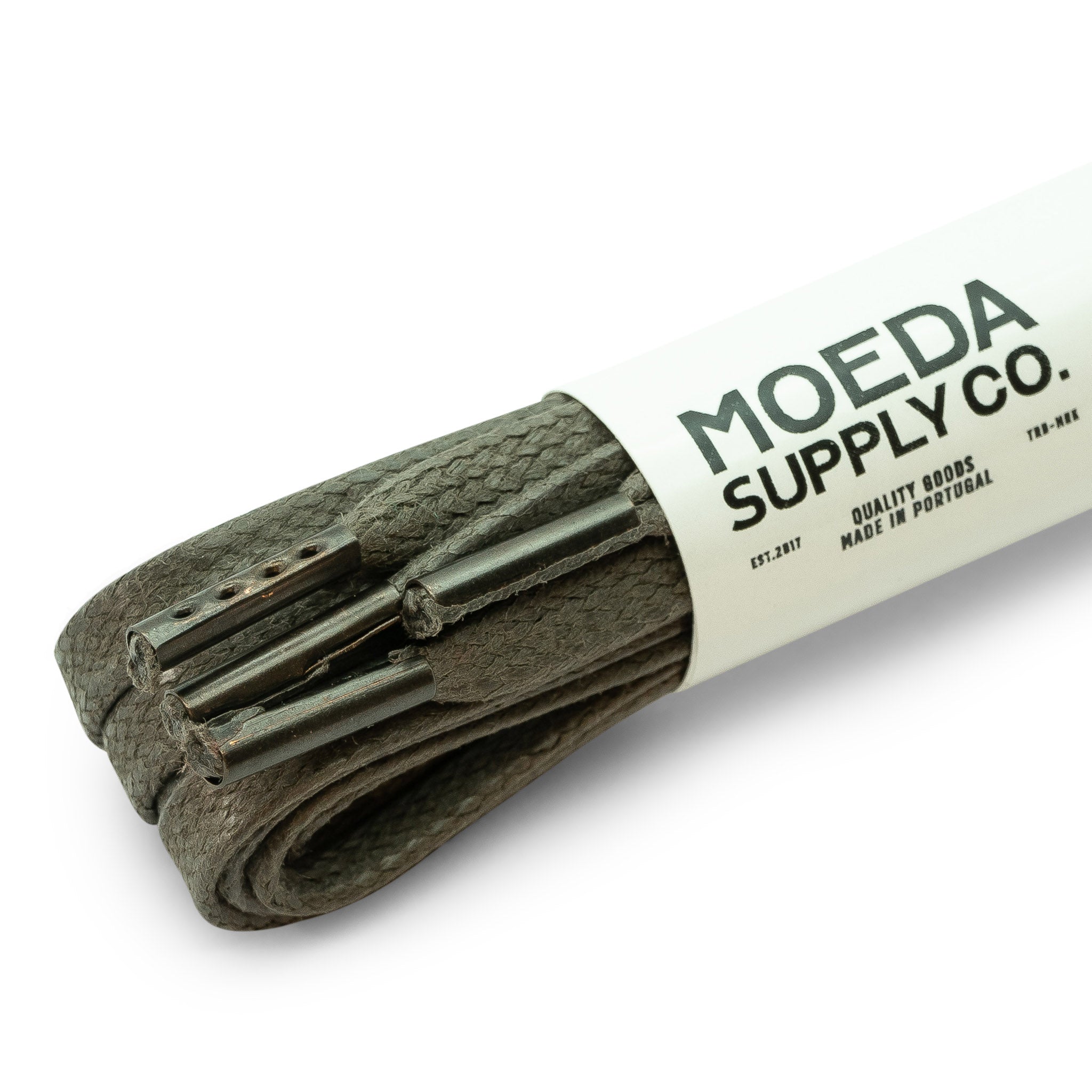 80 inch-boot shoe lace-flat waxed cotton-grey-metal tips-Moeda Supply Company
