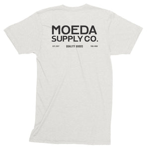 vintage t shirt-cotton-white-oatmeal-logo-Moeda Supply Company